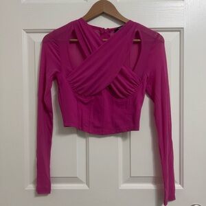 Forever 21 Very Berry Hot Pink Mesh Criss Cross Crop Top